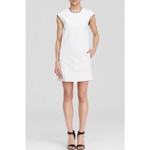 Vince Leather Trim Shift Mini Dress White